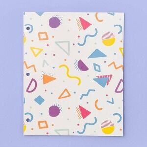 2 Pack of 2 Pocket Folders with Flocked Texture Geometric 80s Print and Friends